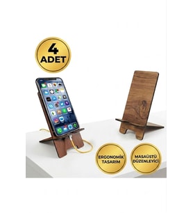 4 Adet Premium Ahşap Telefon Standı Masaüstü Telefon Tutucu Katlanabilir Şarj Girişli Oto Ev Ofis Düzenleyici Kutu Seti