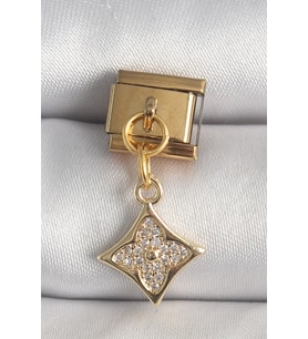 316L Çelik Gold Renk Sallantı Zirkon Taşlı Çiçek İşlemeli Nomination Charm TJ-BC1355