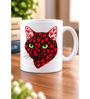Kalp Desenli Kırmızı Kedi Yüzü Desenli Kedi Severlere Hediye Porselen Kupa Bardak