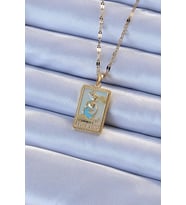 316L Çelik Zincir Altın Renk Mavi Mineli Tarot Kolye - TJ-BKO9211