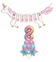 Şekilli Unicorn 8 Yaş İyi Ki Doğdun Gökkuşağı Balonlu Set