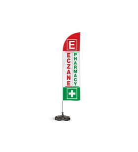 Eczane Pharmacy Yönlendirme Tanıtım ve Reklam Yelken Bayragı Kırmızı Logolu