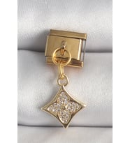 316L Çelik Gold Renk Sallantı Zirkon Taşlı Çiçek İşlemeli Nomination Charm 5 - SSSSSS1216-2