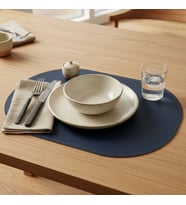 2 Adet Deri Tam Oval Amerikan Servis Supla 33x44 cm-Kolay Silinebilir Supla (Lacivert)