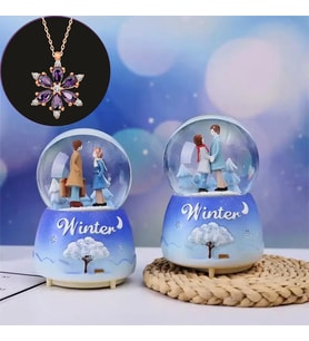 Winter Orta Boy Işıklı Müzikli Kar Küre Ve Lotus Kolye Hediyeli