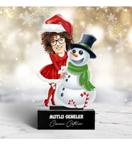 Kişiye Özel Noel Kız ve Kardan Adam Karikatürlü Biblo