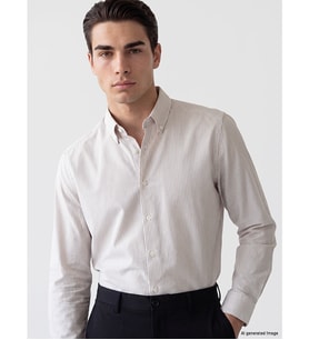 LCW BUSINESS Bej Slim Fit Çizgili Armürlü Erkek Gömlek
