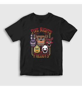 Presmono Unisex Çocuk Siyah Faces Fnaf Five Nights At Freddy's T-Shirt 469311tt