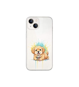 iPhone 14 ile Uyumlu Splash Köpek Tasarımlı Şeffaf Silikon Kılıf