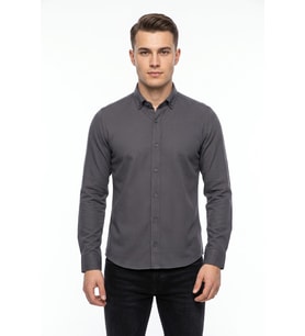 Erkek Spor Slim Fit Uzun Kol Petek Dokulu Gömlek BGL-ST05482