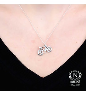 925 Ayar Gümüş Bisiklet Charm Kolye, Beyaz