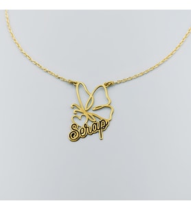 SOLYRA 925 Ayar Gümüş Kişiselleştirilebilir Kelebek ve İsim Kolye (Gold)