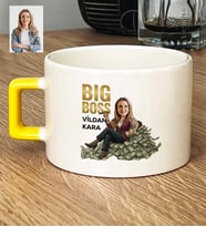 Kişiye Özel Karikatürlü Big Boss Kadın Patrona Hediye Lüks Fincan Doğum Günü Hediyesi