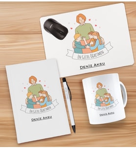 BK Gift Kişiye Özel İsimli Öğretmenler Günü Tasarımlı Defter, Tükenmez Kalem, Kupa ve Mousepad Hediye Seti - 11, Öğretmene Hediye, Öğretmenler Günü