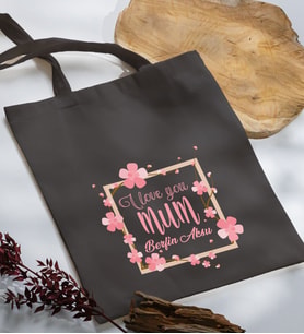 BK Gift Kişiye Özel İsimli Anneler Günü Tasarımlı Antrasit Kumaş Bez Çanta, Baskılı Omuz Çantası, Alışveriş Çantası, Anneler Günü Hediyesi, Anneye Hediye-7