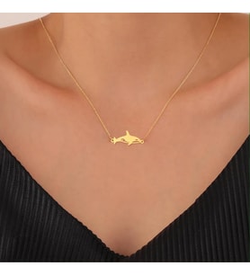 Kişiye Özel 925 Ayar Gümüş Katil Balina Figürlü Kolye (Gold)