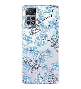 Xiaomi Redmi Note 11 Uyumlu Kamera korumalı Kapak Floral Mavi Tasarımlı  Şeffaf Kılıf