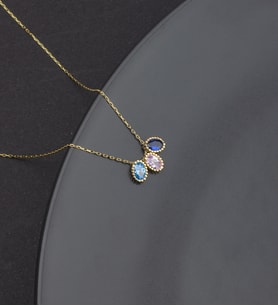 925 Ayar Gümüş Üçlü Oval Taşlı Kolye