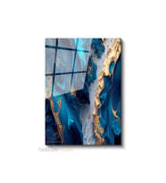 Dikey Cam Tablo Salon Duvar Tablosu Dikey Cam Mermer Mavi Sari Yeni Ev Hediyesi Ofis Tablosu