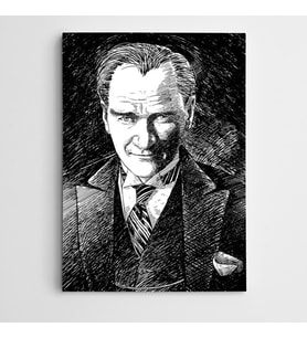 Atatürk Çizim Siyah Beyaz Kanvas Tablo