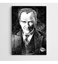 Atatürk Çizim Siyah Beyaz Kanvas Tablo