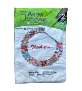 Arma Baskılı Mini Blok Poşet Torba - No : 2 - 25x37 Cm. - Beyaz - 100 Adetlik 1 Paket
