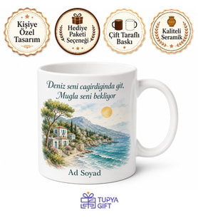 Muğla Tatil Hatırası Baskılı Kupa Bardak Hediye Porselen Mug