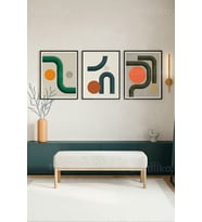 Modern Geometrik Soyut Formlar 3’lü Ahşap Çerçeveli Tablo Seti