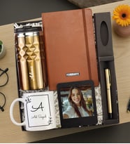 Termos & Kalem & Defter & Kupa & Çerçeve Hediye Seti (Gold)
