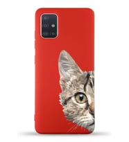 Samsung Galaxy A51 Uyumlu Lansman Kılıf Catface Tasarımlı İçi Kadife Kapak-Kırmızı (Şeffaf)