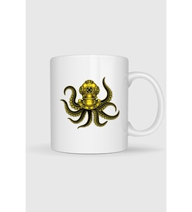Steampunk Octopus Dalgıç Başlığı Baskılı Kupa Bardak