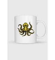 Steampunk Octopus Dalgıç Başlığı Baskılı Kupa Bardak