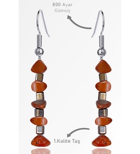 Sertifikalı Ham Kırık Taşlı Model Karnelyan Akik Taşı Küpe (Kırmızı)