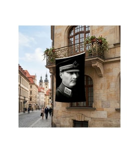 Askeri Kıyafeti ile Mustafa Kemal Atatürk Poster Bayrak Premium Raşel Kumaş ATA44