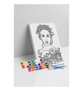 Çiçekli Kadın Portresi Mandala Tuval Boyama Seti 40x50 cm