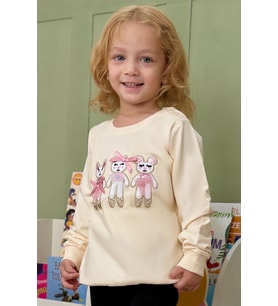 Breeze Kız Çocuk Sweatshirt Sevimli Hayvancıklar Baskılı 1.5-5 Yaş, Krem