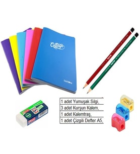 Okul Kurşun Kalem, Silgi, Kalemtraş, Defter 40 yp 6 lı set