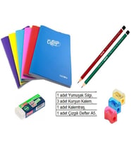 Okul Kurşun Kalem, Silgi, Kalemtraş, Defter 40 yp 6 lı set