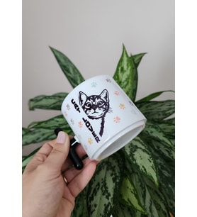 Kedi Severler İçin Cat Lover Yazılı Kedi ve Pati İzi Desenli Porselen T Kupa Bardak Latte Fincanı