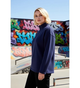 Kadın Dik Yaka Fermuarlı Düşük Kol Regular Kalıp Örme Sweatshirt Fonksiyonel Dayanıklı Şık