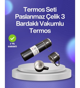 Isıyı Uzun Süre Koruyan 500 Ml Termos Seti Çelik Gövde, 2 Bardaklı, Hediye Kutulu