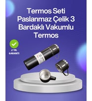 Isıyı Uzun Süre Koruyan 500 Ml Termos Seti Çelik Gövde, 2 Bardaklı, Hediye Kutulu