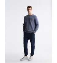 LCWAIKIKI Classic İndigo Bisiklet Yaka Baskılı Erkek Sweatshirt