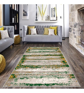 Yeşil Batik Desen Renk Geçişli Yıkanabilir Kaymaz Taban Leke Tutmaz Modern Salon Halısı ve Yolluk