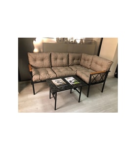 miami Köşe Koltuk Takımı , 2+2 Balkon-bahçe-çay Seti-mutfak Köşesi mermer desen 70x50cm sehpa (Cappuccino)