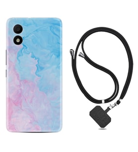 TCL 303 Kılıf Resimli Boyun Askılı İpli Desenli Silikon Pink Blue Abstract 1385