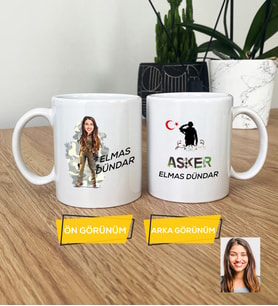 Kişiye Özel Karikatürlü Kadın Asker Kupa Bardak Asker Sevgiliye Doğum Günü Hediyesi (Beyaz)