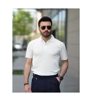 Fermuarlı Triko Tshirt (Beyaz)