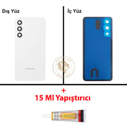 Samsung A54 Beyaz Arka Pil Kapağı Batarya Kapağı Lazer Kesim + B-7000 Yapıştırıcı
