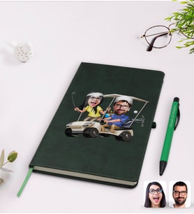 BK Gift Kişiye Özel Sevgililer Karikatürlü Yeşil Termo Deri Defter Kalem Seti Model 96